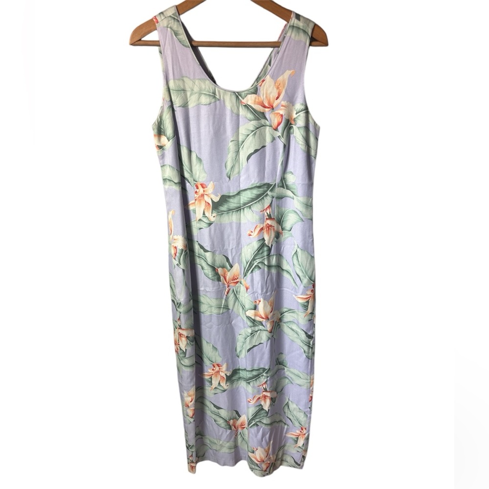 Vintage Tommy Bahama 100% Silk Lavender Floral Tropical Beach Maxi Dress Sz 10